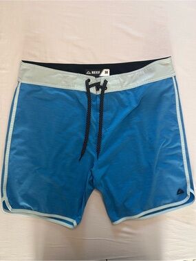 REEF Men’s Board Shorts Size 38 Blue Stretch Surf Swim Trunks